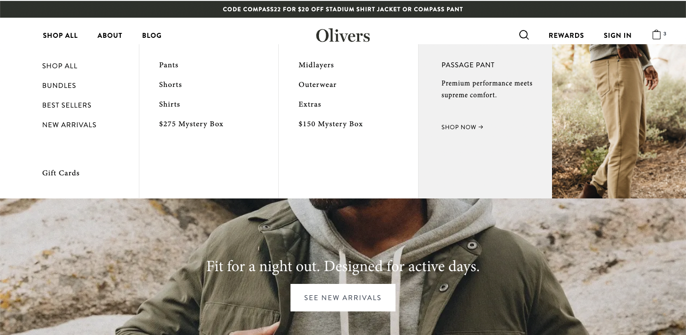 Olivers Apparel Menu